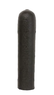 Black cylindrical object on a white background